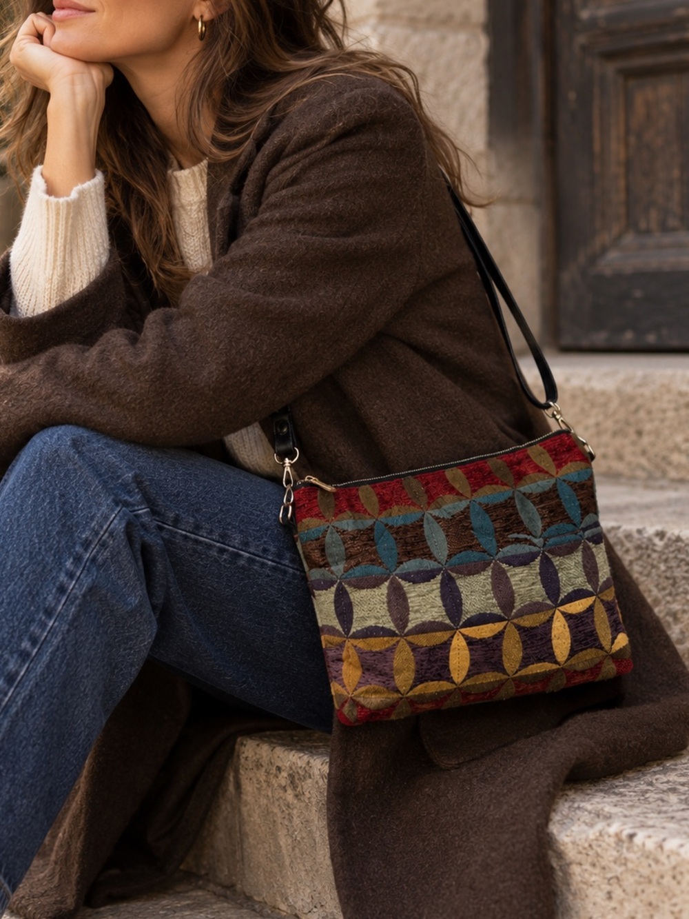 Danny K Made in USA Woven Tapestry Crossbody Bag Boho Geometric